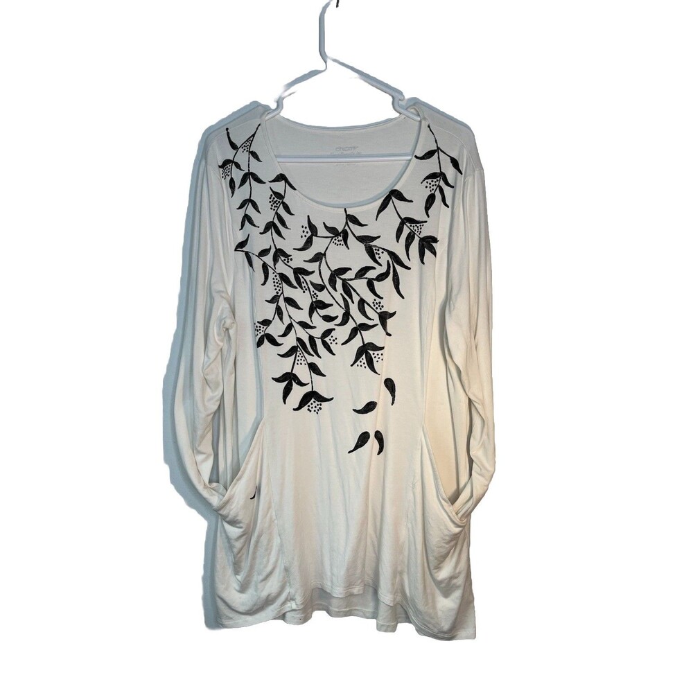 Chicos Art Vine Print Drawn Ink Design Long sleeve Blouse sz 3 / 16 XL (13)